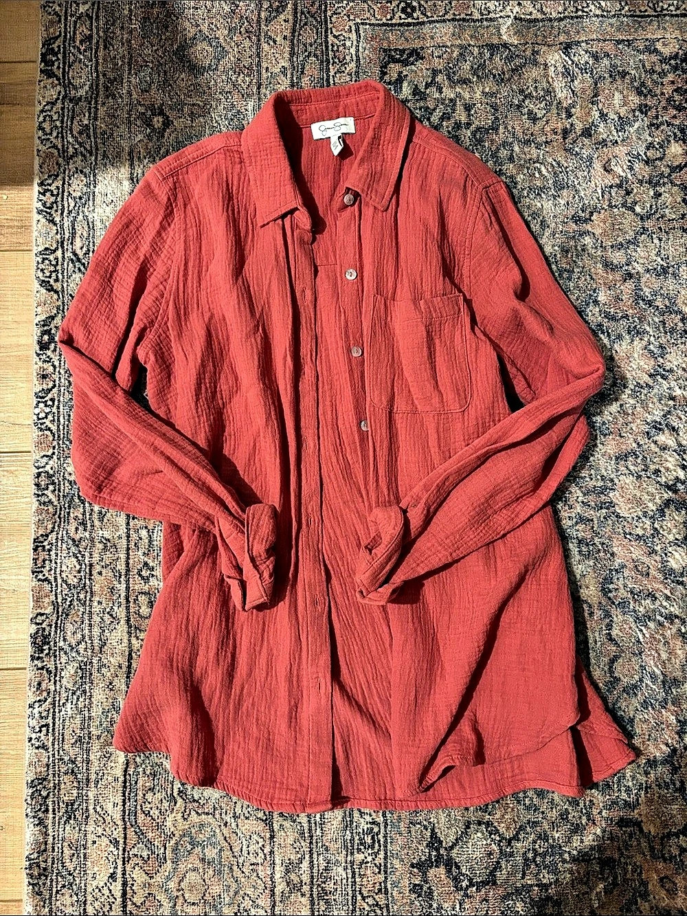 Jessica Simpson Gauze Button Down Shirt in Coral - Size Small